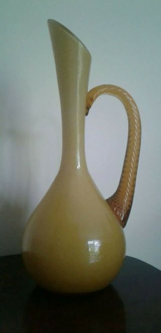 VINTAGE RETRO MURANO ART GLASS VASE 1960 ' S 1970 ' S CREAM BROWN FANCY SHAPE JUG 4