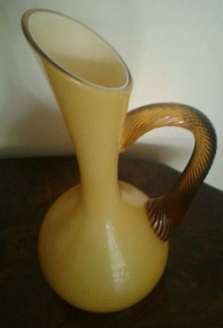 VINTAGE RETRO MURANO ART GLASS VASE 1960 ' S 1970 ' S CREAM BROWN FANCY SHAPE JUG 5
