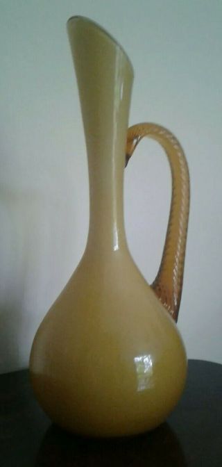 VINTAGE RETRO MURANO ART GLASS VASE 1960 ' S 1970 ' S CREAM BROWN FANCY SHAPE JUG 6