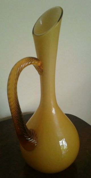 VINTAGE RETRO MURANO ART GLASS VASE 1960 ' S 1970 ' S CREAM BROWN FANCY SHAPE JUG 7