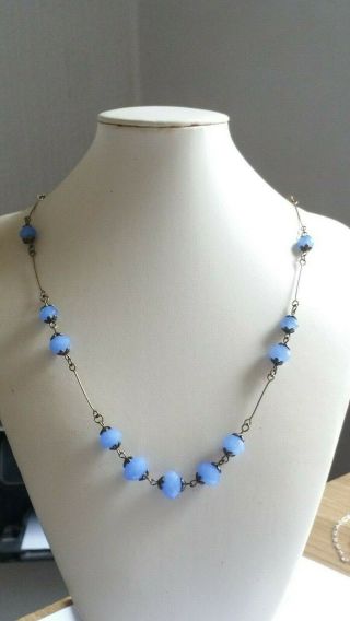 Czech Ice Blue Faceted Graduated Glass Bead Necklace Vintage Deco Style