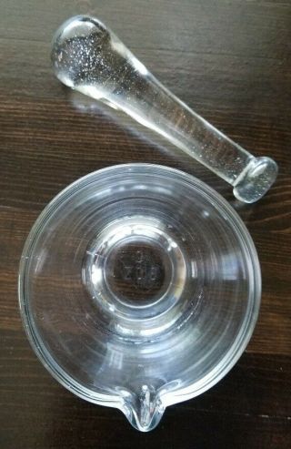 Vintage Clear Glass Apothecary Mortar And Pestle / Herb Grinder,  8 Oz