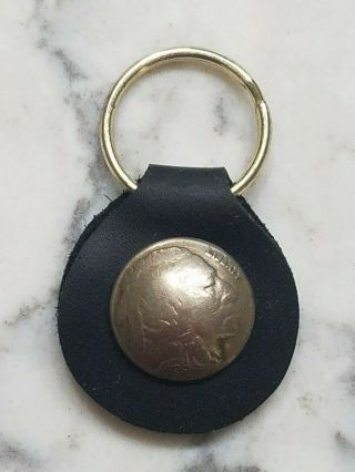Vintage 1936 Black Leather Indian Head Buffalo Nickel Keychain