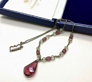 Vintage Jewellery Art Deco Sterling Silver Amethyst/clear Crystal Drop Necklace