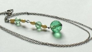 Czech Vintage Art Deco Green Faceted Glass Pendant Necklace