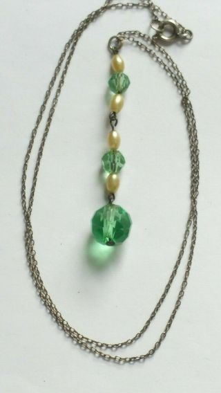 Czech Vintage Art Deco Green Faceted Glass Pendant Necklace 3