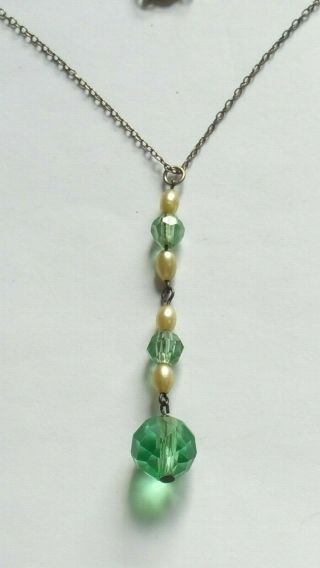 Czech Vintage Art Deco Green Faceted Glass Pendant Necklace 4