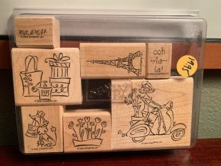 Stampin Up 2004 Paris In The Spring Wood Mounted Stamps Vintage Rare Set Of 7