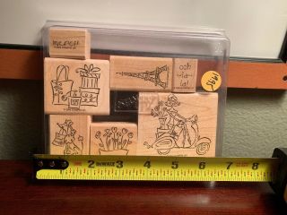 Stampin Up 2004 Paris In The Spring Wood Mounted Stamps Vintage Rare Set Of 7 2