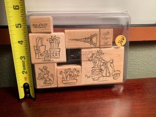 Stampin Up 2004 Paris In The Spring Wood Mounted Stamps Vintage Rare Set Of 7 3