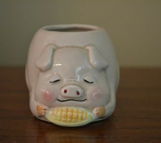 Vintage Lefton Pig Toothpick Holder/miniature Planter With Ear Of Corn
