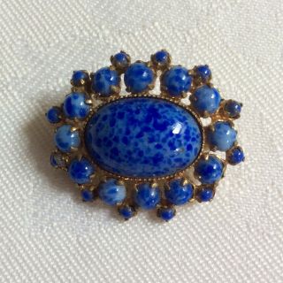 Pretty Vintage Art Deco 1930’s Blue Lapis Glass Brooch