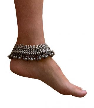 Vintage Bedouin Pair Silver Anklets Islamic Arabic Old Jewellery Belly Dancing