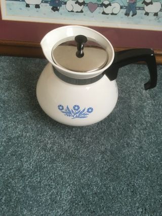 Vintage Corning Ware 6 Cup Blue Cornflower Tea Pot With Lid And Tealeaf Strainer