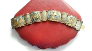 Czech Vintage Art Deco Egyptian Revival Enamel Panel Bracelet