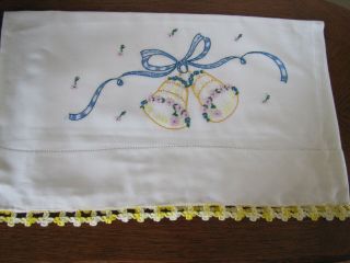 Vintage Single Pillowcase Embroidered Crocheted Garland Of Aster Bells Exquisite 2