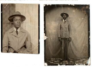 2 Vtg Photobooth - African American Men In Suits And Hats Cool 1940s