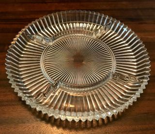 Vintage Queen Mary,  " Vertical Ribbed " 10.  5 " Dia.  3 Section Crystal Relish Tray