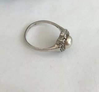 Vintage Jewellery 925 Sterling Silver Marcasite & Pearl Ring - Size O 4