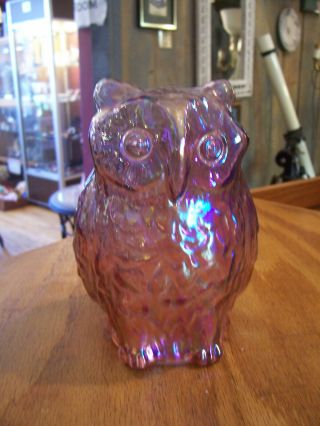 Vintage Fenton Amethyst/ Pink Carnival Glass Owl 7 "