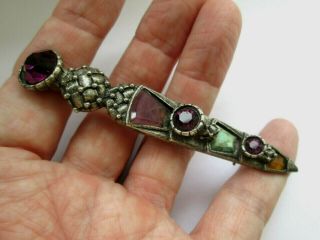 Vintage Signed Miracle Scottish Celtic Silver Agate Glass Brooch Kilt Pin