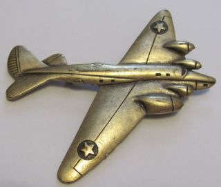 Cool Vintage 3 1/4 " Goldtone Airplane Jet Figural Brooch Pin
