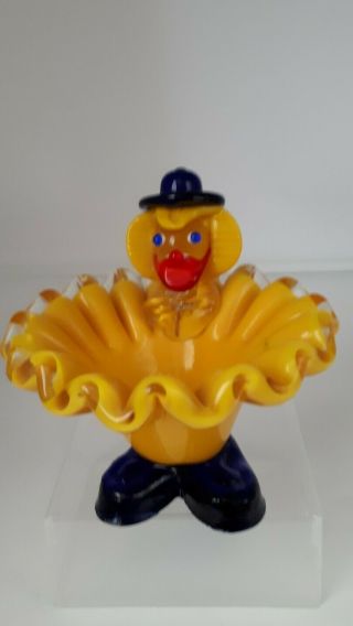Murano Mid Century Art Glass Clown Candy Dish Trinket Bowl Tray Vintage Yellow