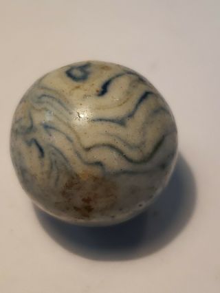 Vintage Blue & Green Lined Crockery Flame Glazed Marble 3/4 " -