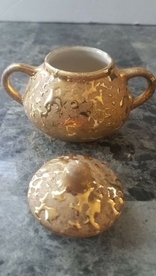Vintage Decor 22 K Weeping Bright Gold Sugar Bowl & Creamer USA Hand Decorated 4