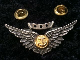 Vintage STERLING SILVER Military Pin.  US NAVY AIRCREW WINGS. 5