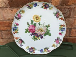 Vintage Gloria Fine Porcelain Bavaria Bayreuth Plate 13 " Floral Design Gold Trim