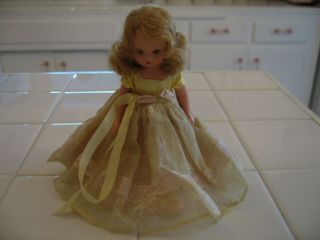 Adorable Vintage Hard Plastic Nancy Ann Story Book Doll With Yellow Dress