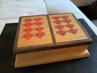 Vintage Hand Made Wood Playing Card Box With Monet Two Decks