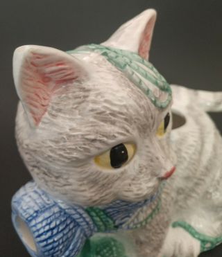 Kitty Cat Ceramic Teapot Planter Gray Cat With Yarn Vintage Heritage Ltd.