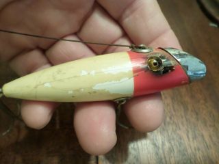 Vintage Red/white Wooden Glass Eye South Bend Fish - Oreno Fishing Lure