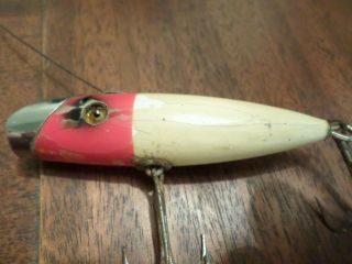 Vintage red/white wooden glass eye South Bend Fish - Oreno fishing lure 2