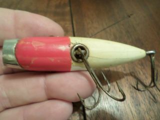 Vintage red/white wooden glass eye South Bend Fish - Oreno fishing lure 4