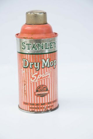 Vintage Stanley Dry Mop Spray Stanhome 12 Oz Partially Full Orange Cleaner Tin