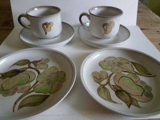 Vintage Denby Troubador 2 Trios Cup Saucer & side plate Green Magnolia Stoneware 2