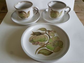 Vintage Denby Troubador 2 Trios Cup Saucer & side plate Green Magnolia Stoneware 3