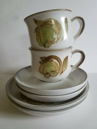 Vintage Denby Troubador 2 Trios Cup Saucer & side plate Green Magnolia Stoneware 6