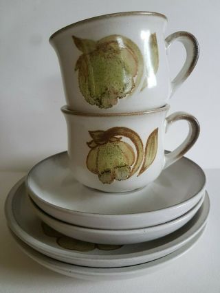 Vintage Denby Troubador 2 Trios Cup Saucer & side plate Green Magnolia Stoneware 8