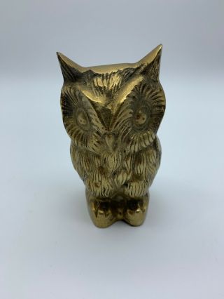 Vintage Solid Brass Owl Paperweight Doorstop Bookend Figurine Animal Collectible