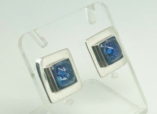 Gorgeous Vintage Studio Crafted Sterling Silver Murano Blue Glass Earrings