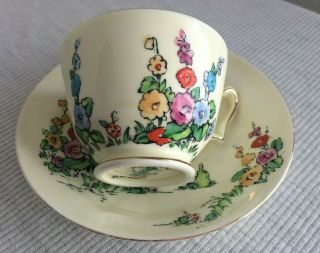 Vintage Crown Staffordshire Hollyhocks Tea Cup And Saucer