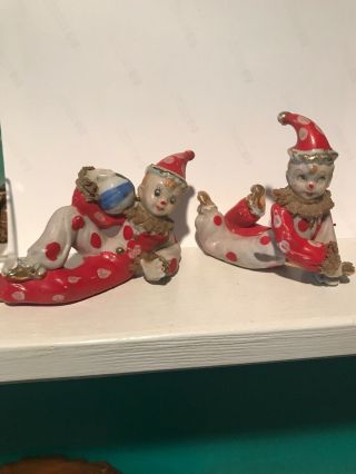 2 Vintage Ceramic Boy Clown Figurines Made In Japan