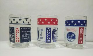Vintage Nasa Apollo 11 12 And 13 Moonshot Libbey Glasses Set Of 3