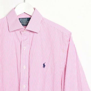 Vintage Ralph Lauren Small Logo Striped Long Sleeve Shirt Pink | 15.  5 " | Large L