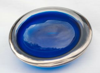 Vintage Murano Art Glass Cobalt Blue Case Glass Bowl Ash Tray Venetian Glass