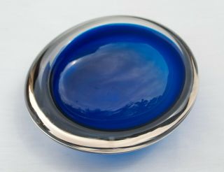 Vintage Murano Art Glass Cobalt Blue Case Glass Bowl Ash Tray Venetian Glass 6